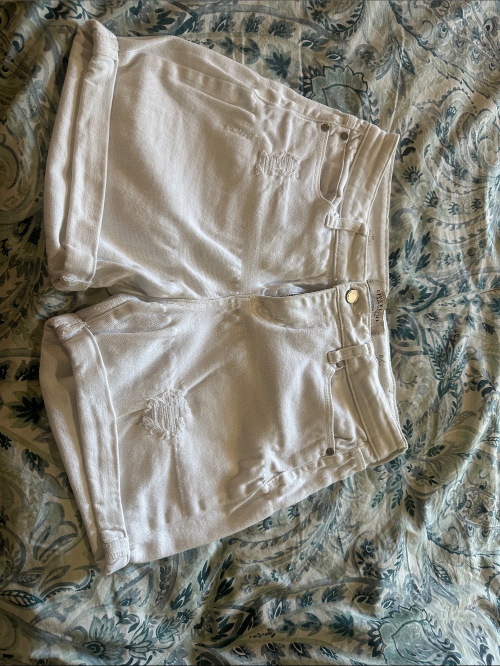 Liverpool Jeans Company White Distressed Rolled-Hem Denim Shorts